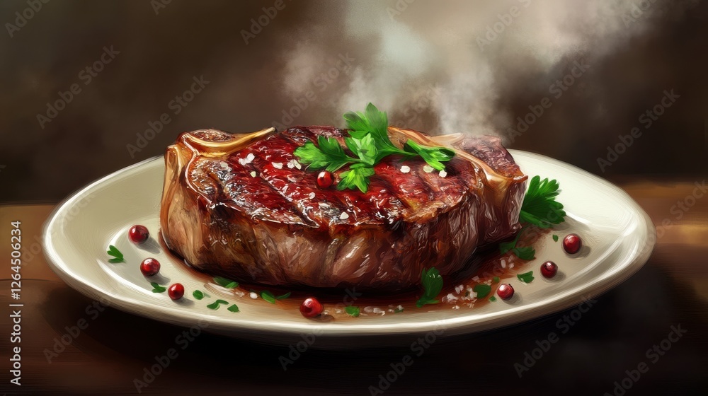 a steaming juicy grilled steak with peppercorns a steaming juicy grilled steak with peppercorns