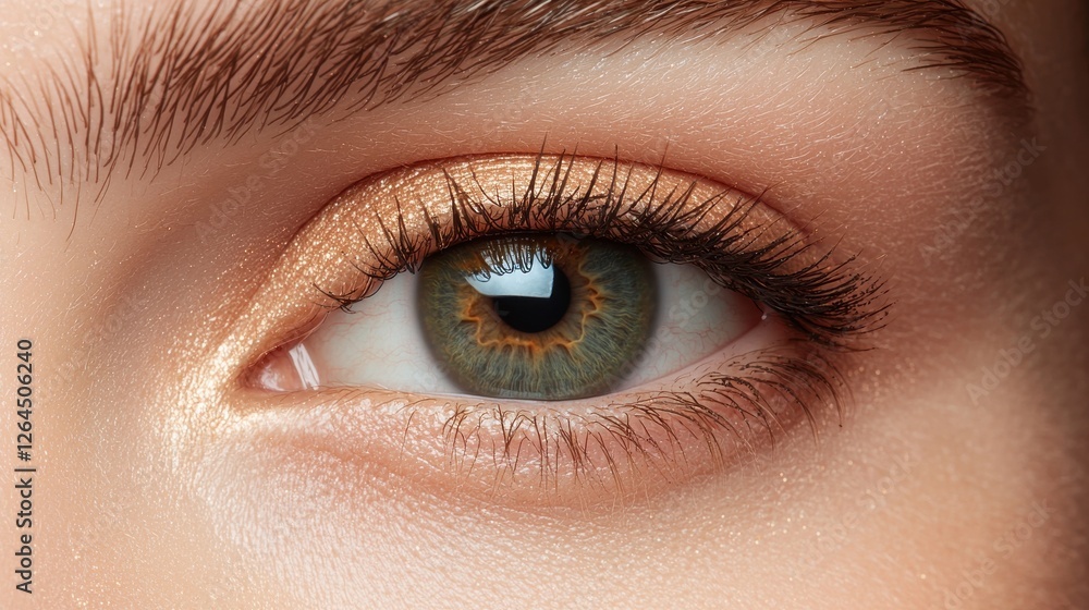 Eyebrow fashion style design concept. Closeup portrait of a glamorous female eye with natural styled eyebrows and lush eyelashes