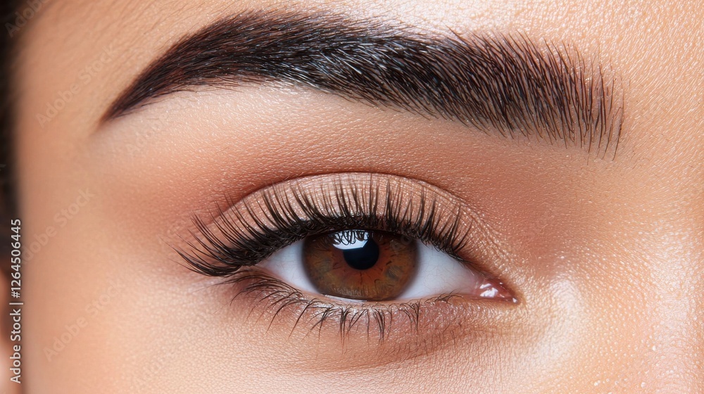 Obraz premium Eyebrow fashion style design concept. Expertly Styled Eyebrows Framing Captivating Gaze in Natural Makeup Look