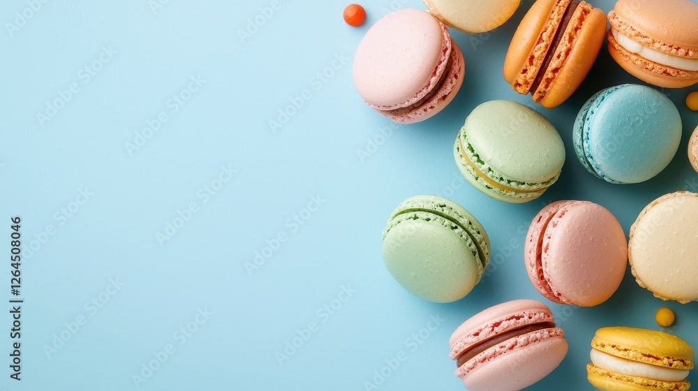 Colorful Macarons on Blue Background with Soft Lighting Colorful Macarons on Blue Background with Soft Lighting