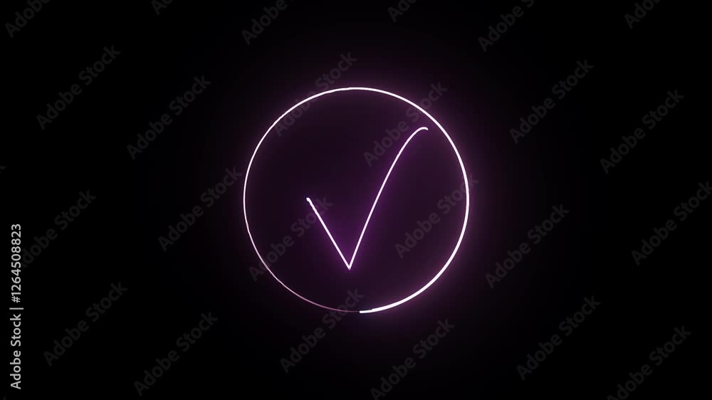 neon check mark icon animation tick mark correct accept select confirm success finishing circle animated on black background neon check mark icon animation tick mark correct accept select confirm success finishing circle animated on black background