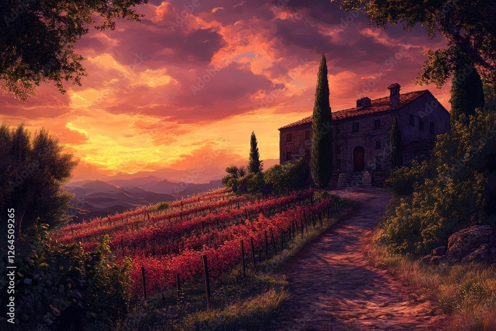 Tuscan Sunset Vineyard House Landscape Painting Tuscan Sunset Vineyard House Landscape Painting