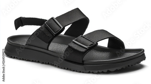 Black sandals with adjustable straps displayed on a neutral background, ideal for summer wear
