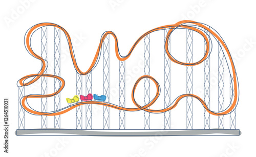 Roller coaster on white background. Amusement park, rides and leisure concept. Vector illustration.