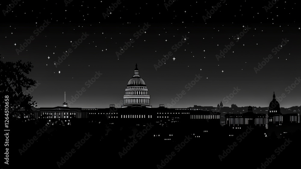 Vector illustration of the United States Capitol Hill building silhouette Vector illustration of the United States Capitol Hill building silhouette