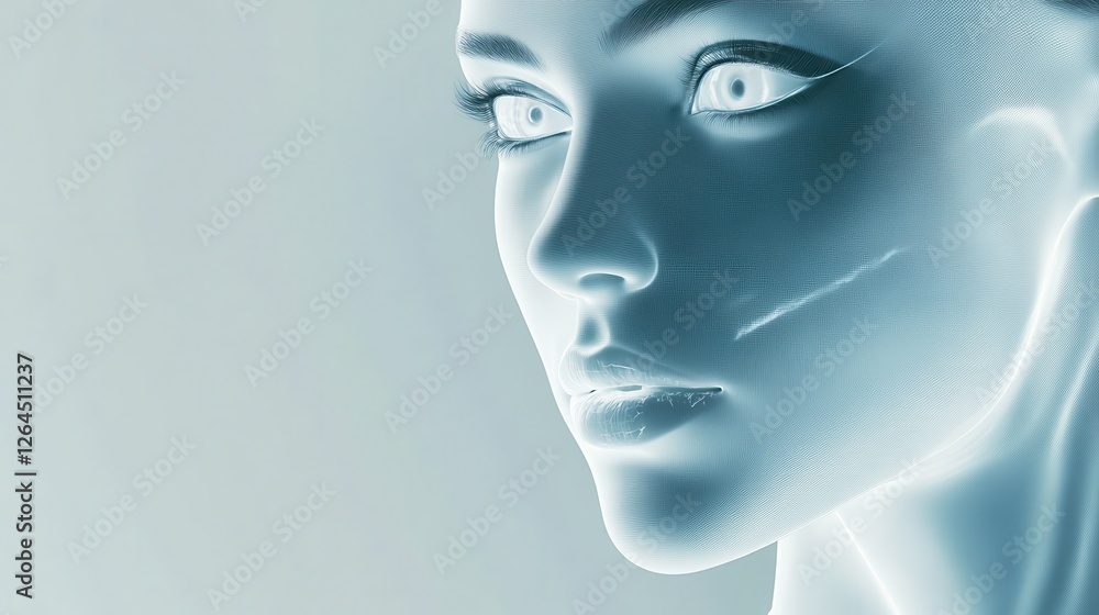 people, future technology and science concept - beautiful futuristic woman with virtual projection over gray background people, future technology and science concept - beautiful futuristic woman with virtual projection over gray background
