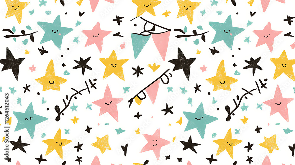 Festive Stars and Pennants Whimsical Celebration Pattern Design Holiday Cheer Childrens Party Decor Festive Stars and Pennants Whimsical Celebration Pattern Design Holiday Cheer Childrens Party Decor