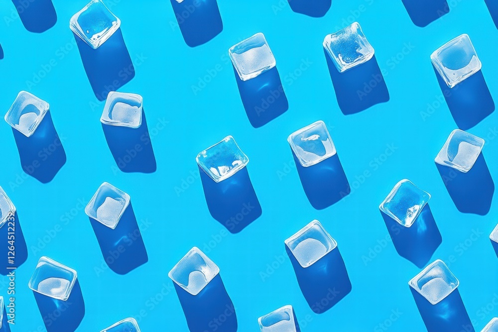 Ice cubes arranged on a vibrant blue background creating a cool and refreshing visual effect. Generative AI Ice cubes arranged on a vibrant blue background creating a cool and refreshing visual effect. Generative AI