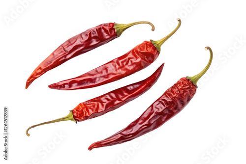 Obraz na plátně Four dried red chili peppers with wrinkled skin