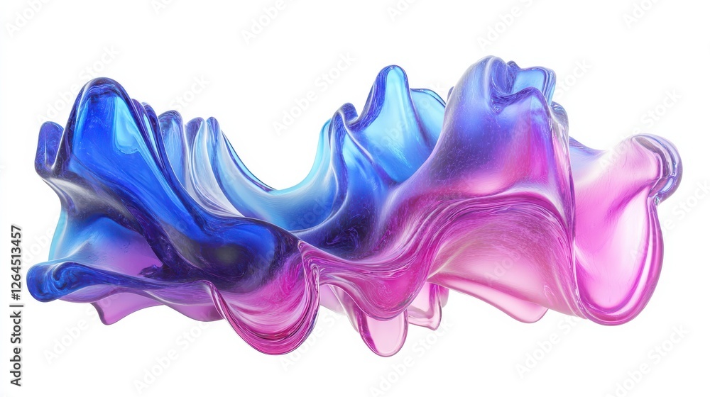 Naklejka premium blue pink purple wave fluid holographic Iridescent 3d render abstract isolated on transparent background cutout