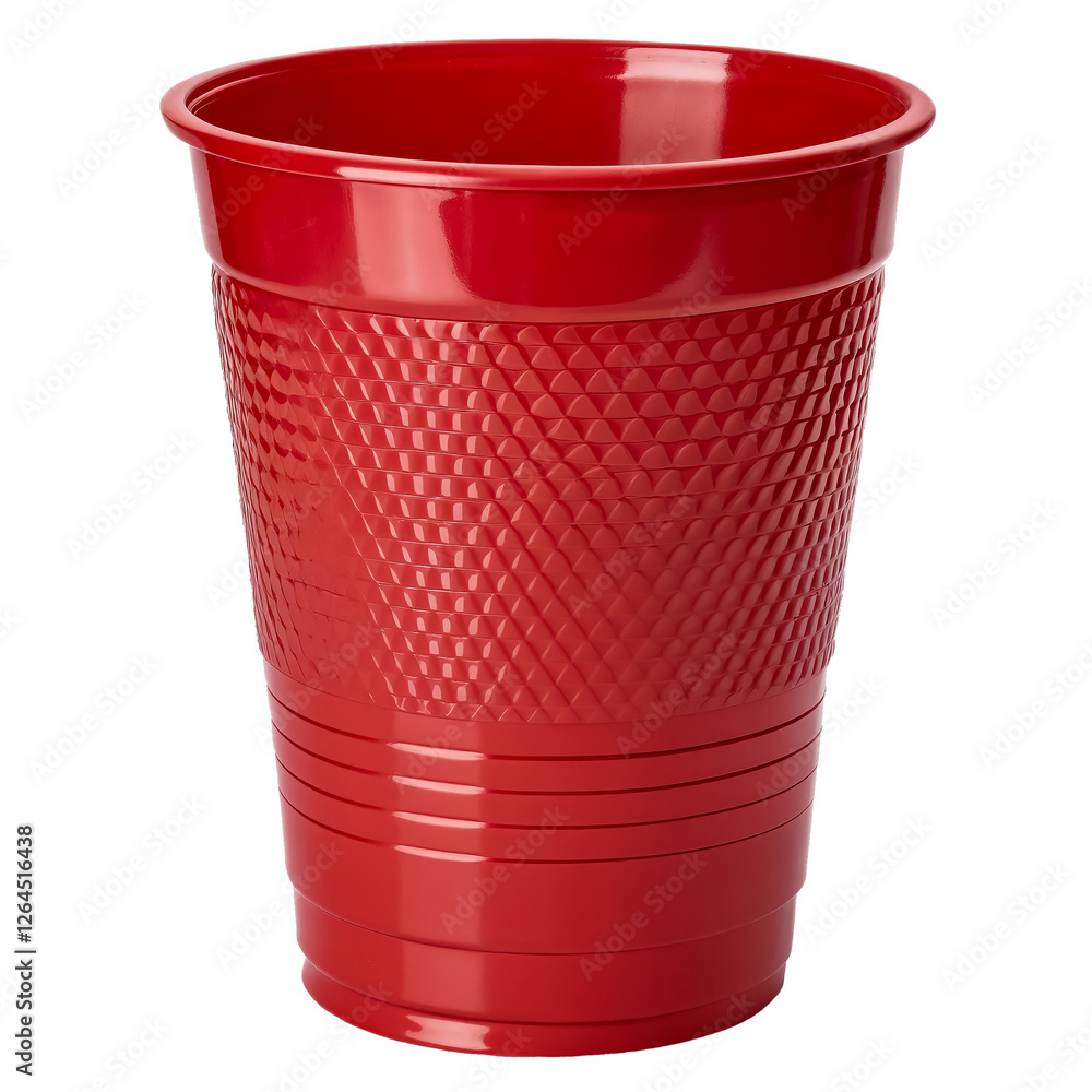 Red plastic cup with a ribbed design, Isolated on transparent background- Png. Red plastic cup with a ribbed design, Isolated on transparent background- Png.