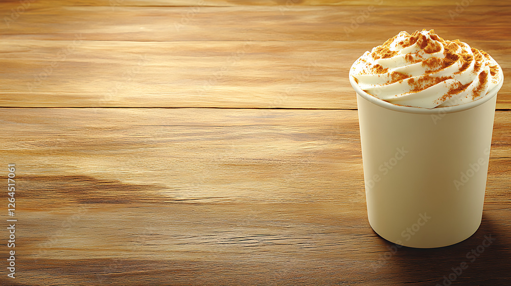 Frothy Delight Drink with Cinnamon Sprinkles on a Warm Wood Table Background Beverage Presentation Frothy Delight Drink with Cinnamon Sprinkles on a Warm Wood Table Background Beverage Presentation