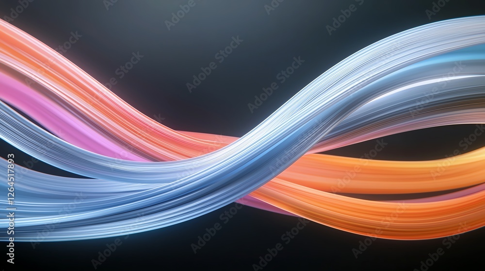 Abstract colorful ribbons intertwined on a dark background, symbolizing infinity and fluidity in design. Abstract colorful ribbons intertwined on a dark background, symbolizing infinity and fluidity in design.