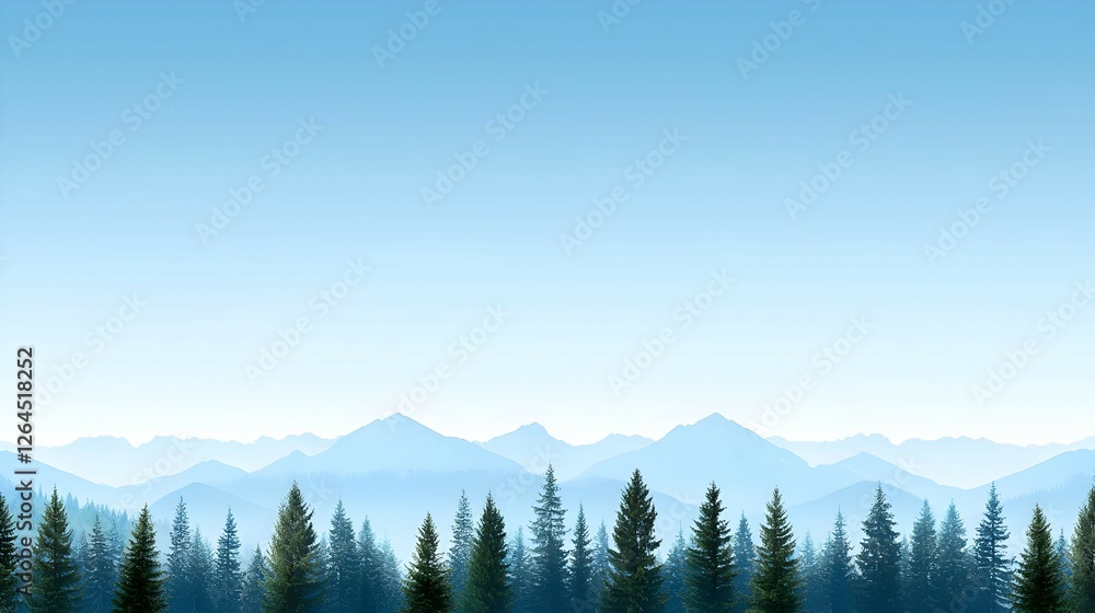 Serene Blue Mountain Landscape with Misty Forest Serene Blue Mountain Landscape with Misty Forest