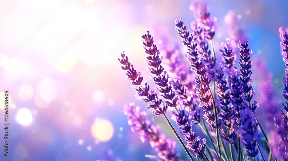 Fototapeta premium Beautiful lavender flowers in bloom with sunlit background