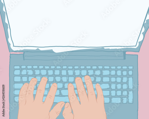 conceptual background for text. Office worker's hands on the keyboard. The monitor displays a white area for your text