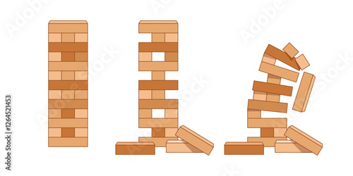 Tower games for kids icon in flat style. Wooden block puzzle vector illustration on isolated background. Balance game sign business concept.