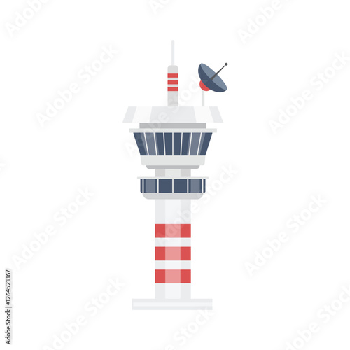 Flight control tower icon in flat style. Navigation monitor vector illustration on isolated background. Airport building sign business concept.