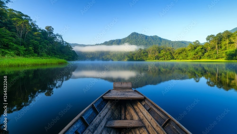 Wooden Longtail Boat Sailing on Calm Waters in Thailand's Rlices Float Wooden Longtail Boat Sailing on Calm Waters in Thailand's Rlices Float