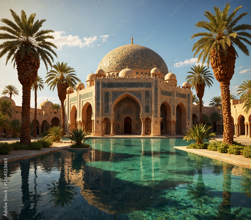 Naklejka premium mosque with a large dome intricate tile