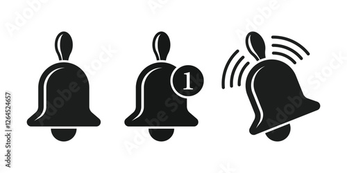 Notification bell icon set in flat style. Incoming inbox message vector illustration on isolated background. Ringing bell sign business concept.