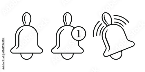 Notification bell icon set in flat style. Incoming inbox message vector illustration on isolated background. Ringing bell sign business concept.