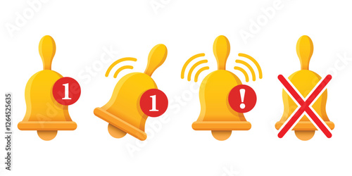 Notification bell icon set in flat style. Incoming inbox message vector illustration on isolated background. Ringing bell sign business concept.