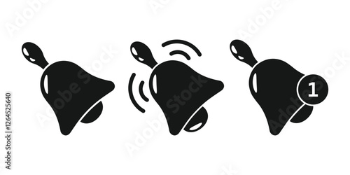 Notification bell icon set in flat style. Incoming inbox message vector illustration on isolated background. Ringing bell sign business concept.