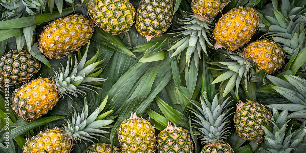 Draufsicht auf einen Rahmen mit Ananas und mit Platz für Text in der Mitte - Werbeschild - Flyer Draufsicht auf einen Rahmen mit Ananas und mit Platz für Text in der Mitte - Werbeschild - Flyer