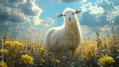 Angora Goat in the Field: Stunning Domesticated Farm Animal under the Open Sky photo