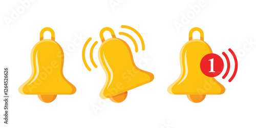 Notification bell icon set in flat style. Incoming inbox message vector illustration on isolated background. Ringing bell sign business concept.