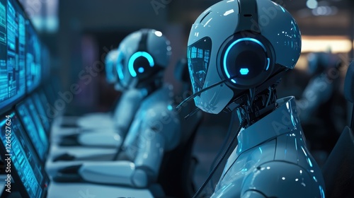 AI Customer Service Robots: Futuristic Tech Support in a Modern Call Center