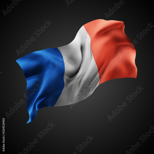France, vector 3d flag with waves on a black background