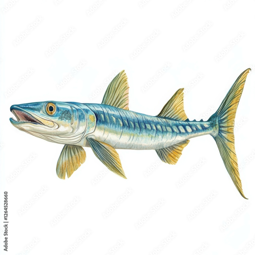 Fototapeta premium Barracuda: Fresh Catch Illustration with Vibrant Colours