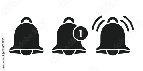 Notification bell icon set in flat style. Incoming inbox message vector illustration on isolated background. Ringing bell sign business concept.