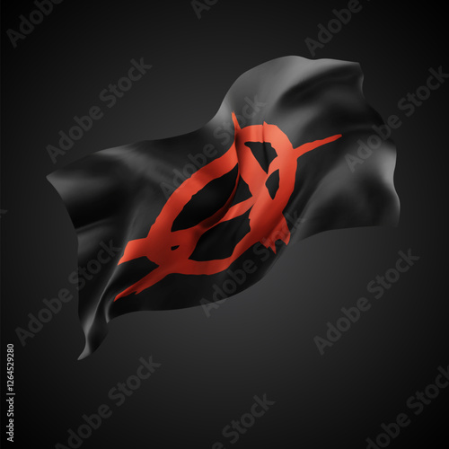 Anarchy, vector 3d flag with waves on a black background