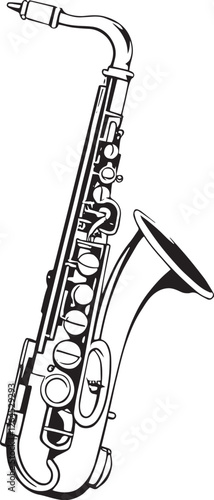 Hand drawn sketch of saxophone isolated, Black and White Cartoon Vector Illustration for Coloring Book