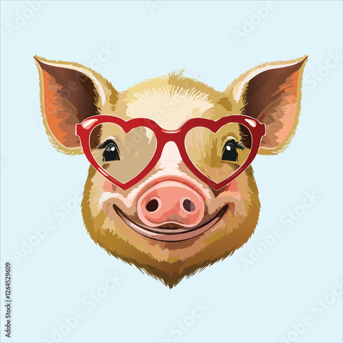 pig with heart-shaped glasses, smiling