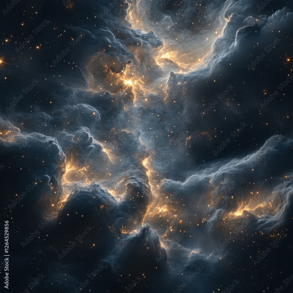 Obraz premium Ethereal Cosmic Nebula with Swirling Clouds and Dazzling Stars