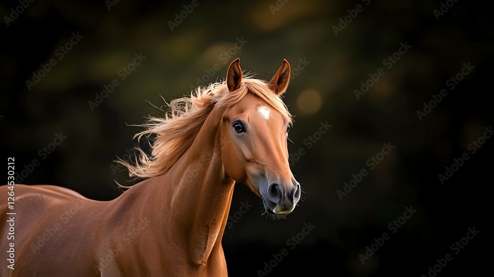 Golden Horse With Flowing Mane In Sunset Light Golden Horse With Flowing Mane In Sunset Light