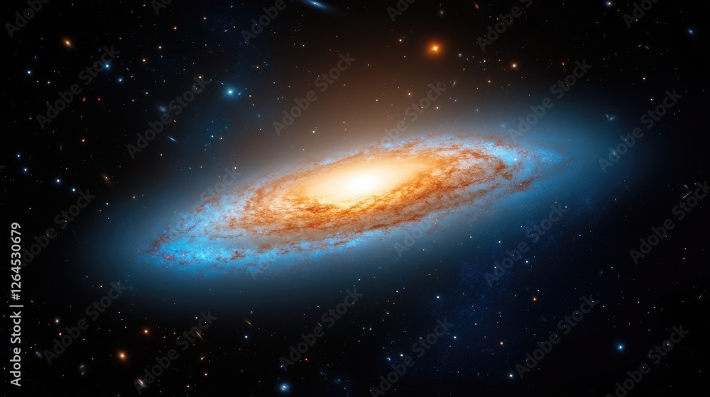 Naklejka premium Cosmic dance of a spiral galaxy outer space astronomical image dark universe wide shot celestial beauty