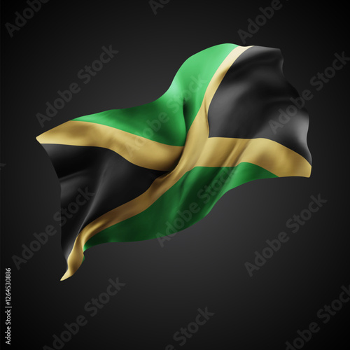 Jamaica, vector 3d flag with waves on a black background