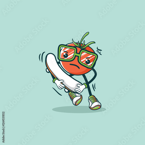 A cool tomato character skateboarding playfully