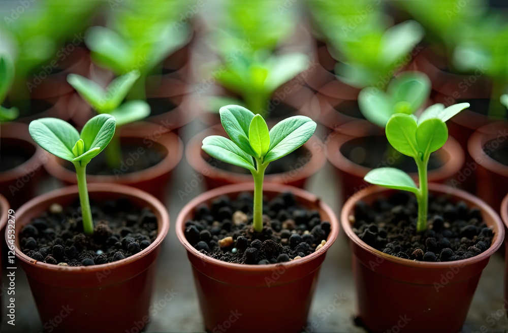 Sprout in small pots, close up Sprout in small pots, close up