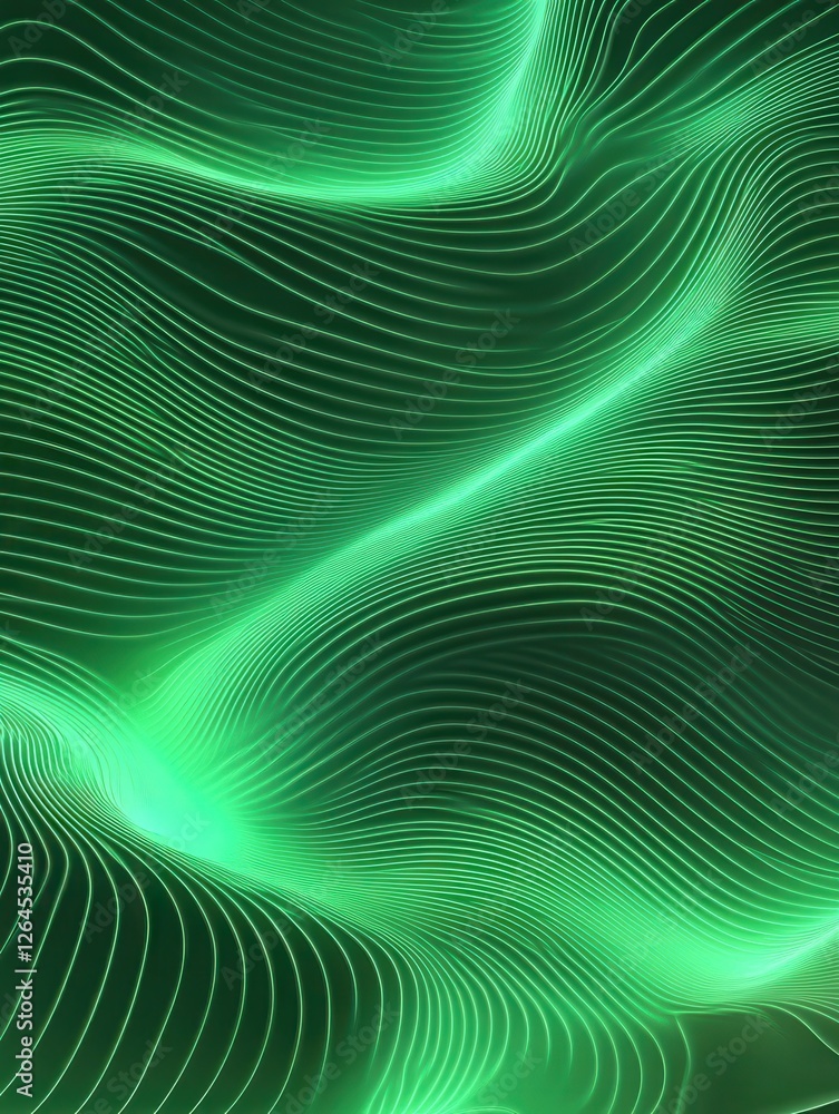 Fototapeta premium Abstract green wavy lines background with a soft glow.