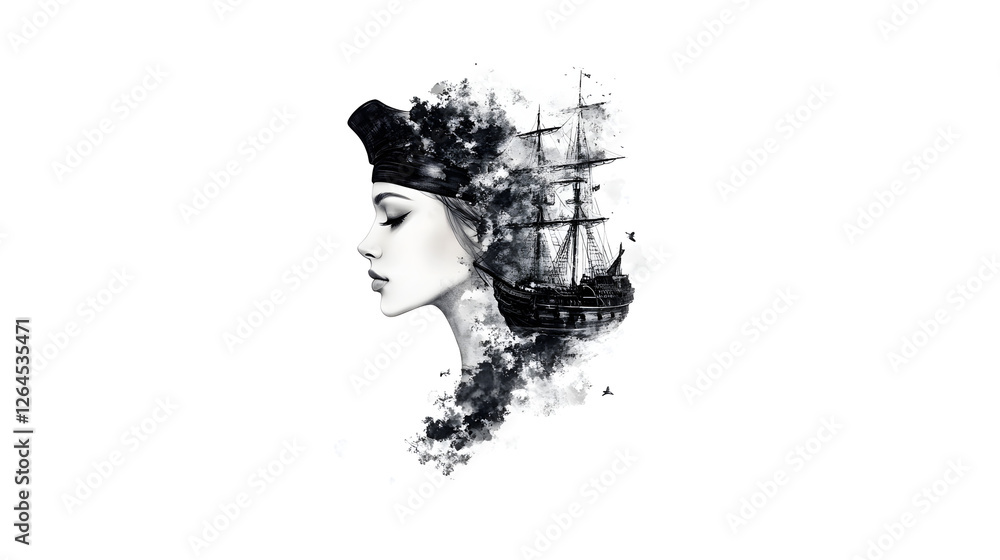 Pirate Woman with Ship - Black and Grey Tattoo Design
Pirate Woman with Ship - Black and Grey Tattoo Design