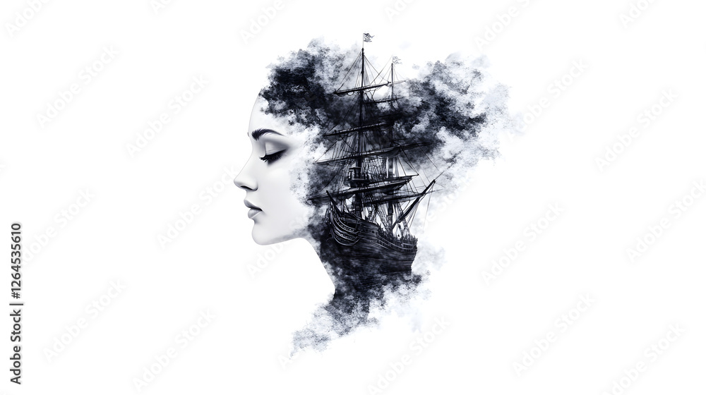 Pirate Woman with Ship - Black and Grey Tattoo Design
Pirate Woman with Ship - Black and Grey Tattoo Design