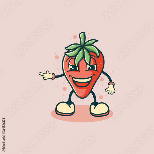 A Happy Strawberry Cartoon Character Points