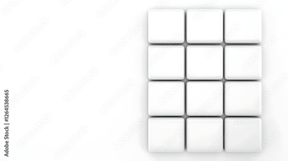 Orderly Arrangement of Twelve Rounded Square Tiles on a White Surface Creating Visual Harmony Orderly Arrangement of Twelve Rounded Square Tiles on a White Surface Creating Visual Harmony