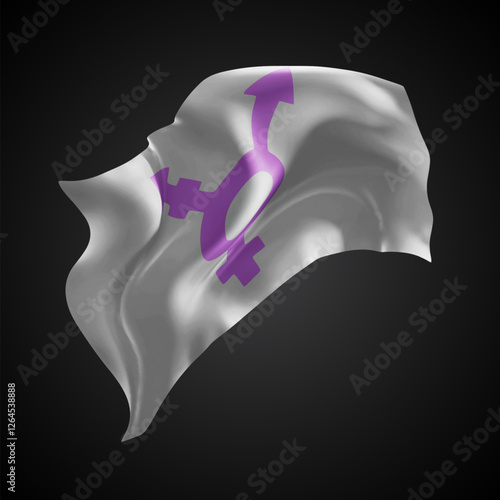 Gender, vector 3d flag with waves on a black background